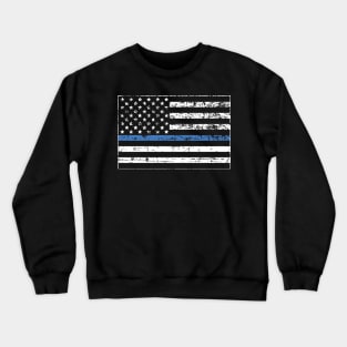 Thin Blue Line Distressed American Flag Crewneck Sweatshirt